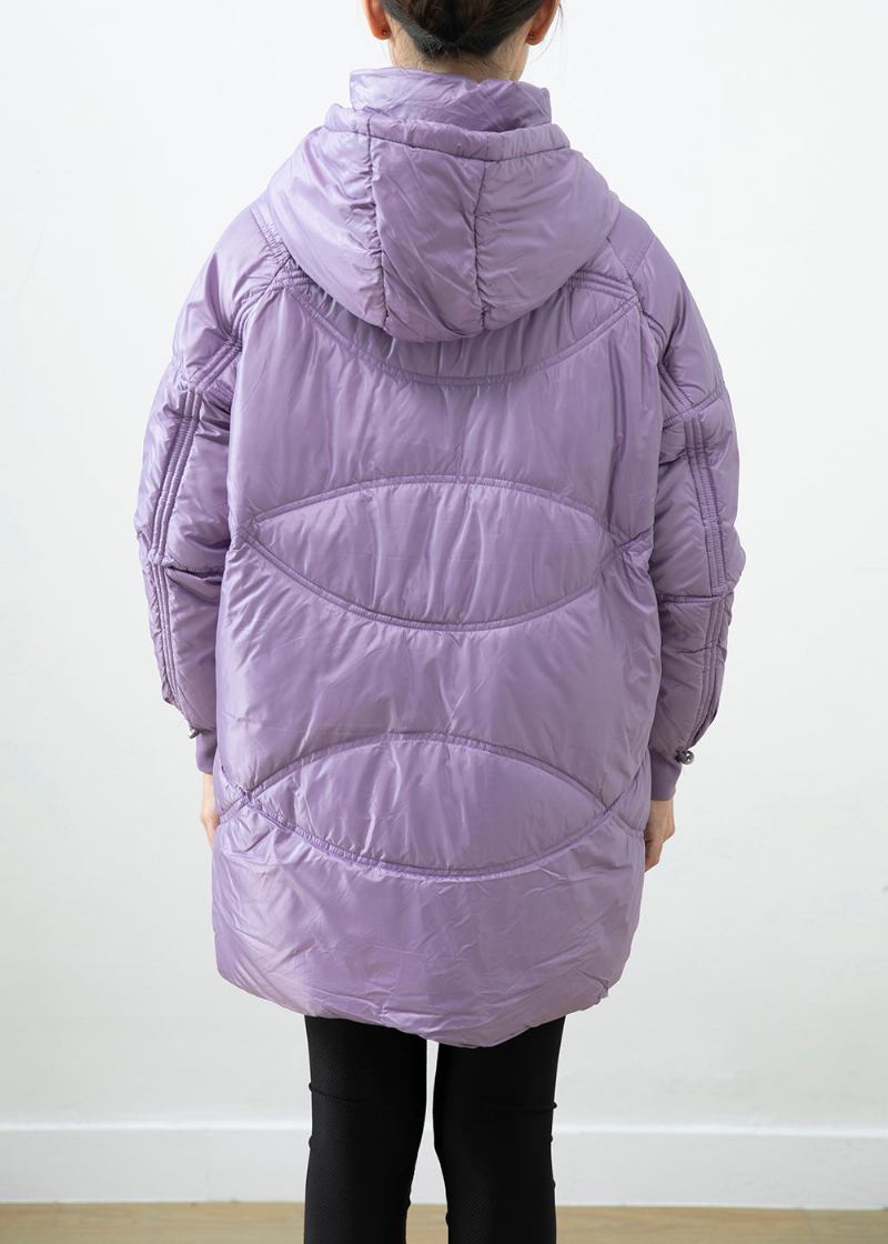 Lilafarbener Warmer Parka Mit Feiner Baumwollfüllung Und Übergroßen Taschen Für Den Winter - Damen-Daunenjacken