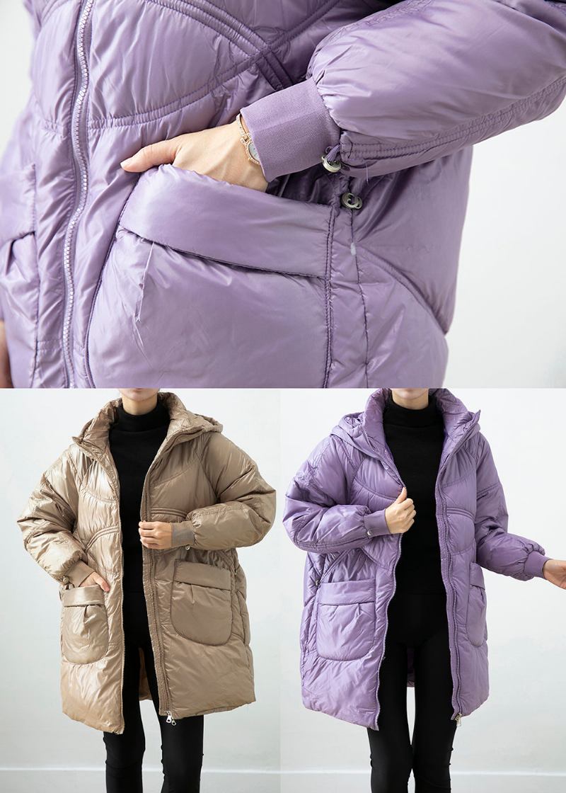 Lilafarbener Warmer Parka Mit Feiner Baumwollfüllung Und Übergroßen Taschen Für Den Winter - Damen-Daunenjacken