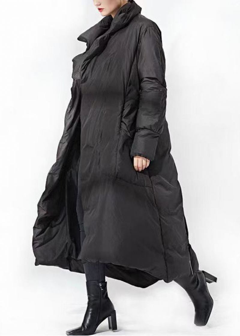 Lose Schwarze Krawatte Taille Taschen Entendaunen Lange Daunenmantel Winter - Damen-Daunenjacken