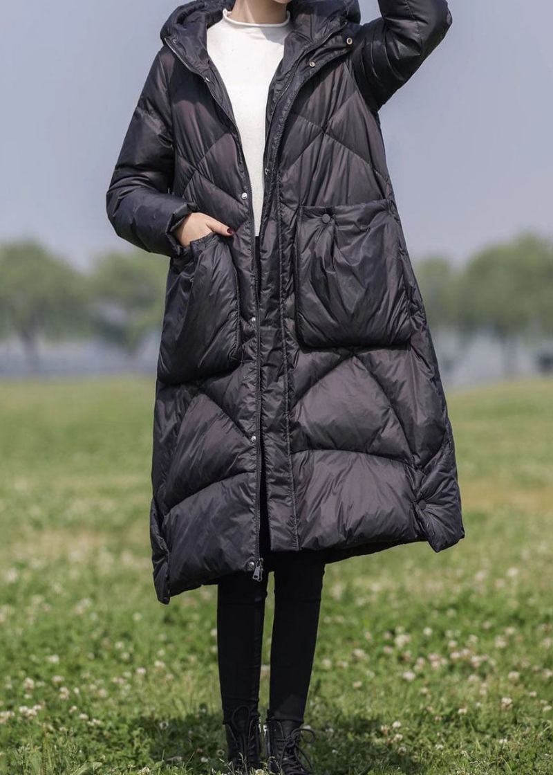 Lose Schwarze Reißverschlusstaschen Entendaunen Puffers Outwear Winter - Damen-Daunenjacken