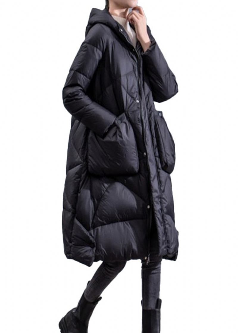 Lose Schwarze Reißverschlusstaschen Entendaunen Puffers Outwear Winter - Damen-Daunenjacken