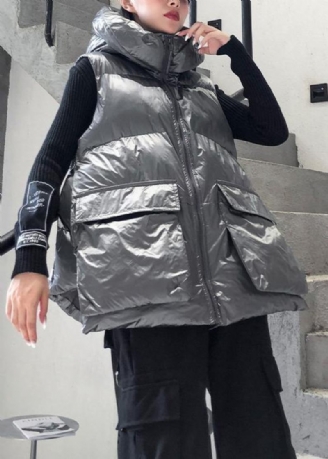 Luxuriöse Freizeitjacken Ärmellose Wintermäntel Dicke Silberne Winterparka Für Damen