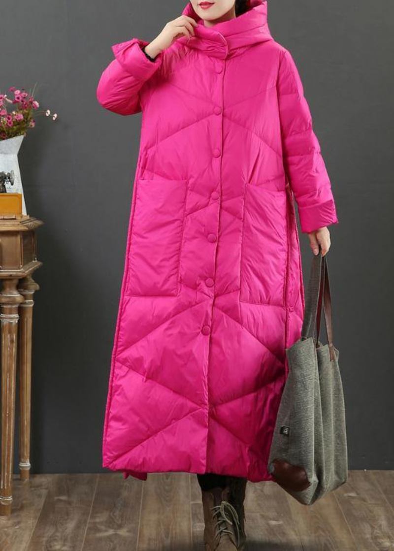 Luxuriöse Locker Sitzende Parkajacken Für Damen Warme Winterjacke Mit Knopf Und Kapuze In Rosa - rosa