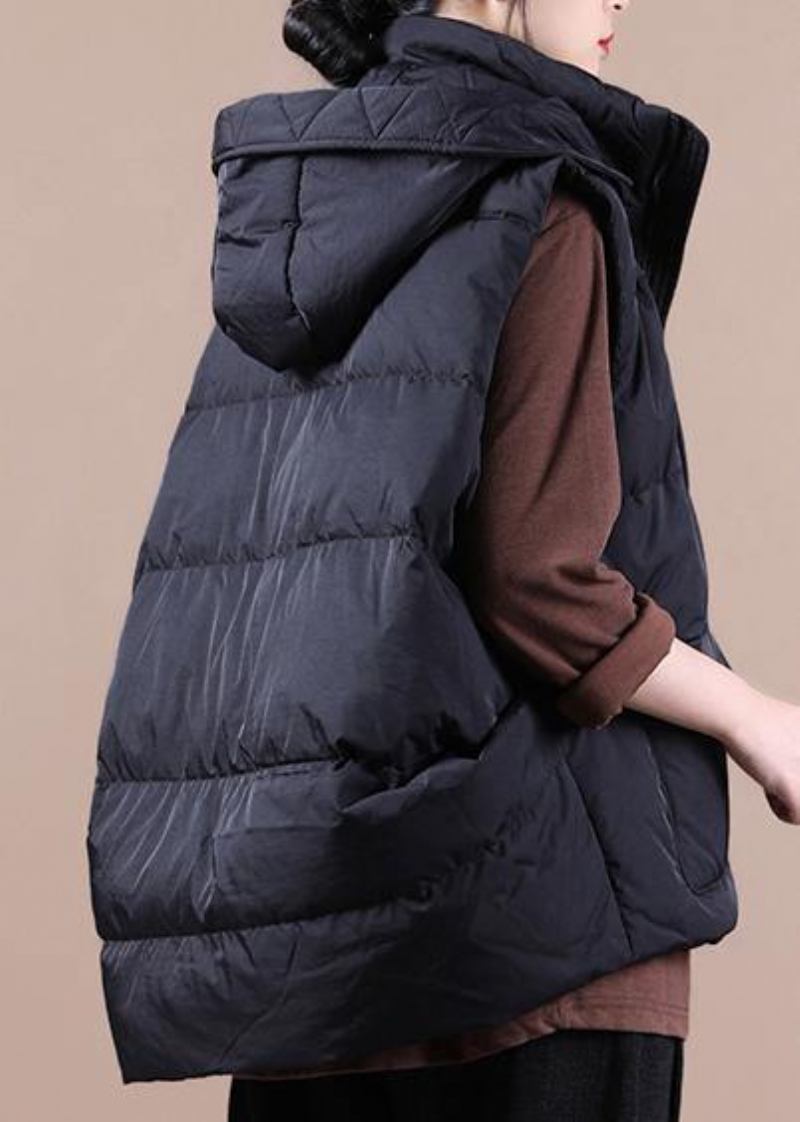 Luxuriöse Schwarze Daunenjacke Für Damen Übergroße Parka Mit Stehkragen Und Taschen Lässige Weste - schwarz