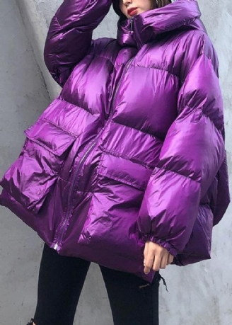 Luxuriöse Violette Daunenjacke Für Damen In Übergröße Winterjacke Mit Kapuze Und Reißverschluss Elegante Mäntel