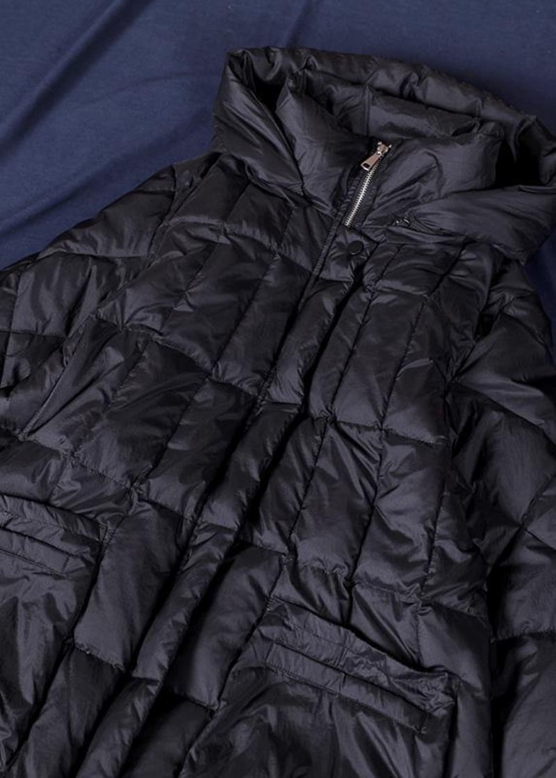 Luxuriöser Schwarzer Warmer Wintermantel In Übergröße Für Damen Parka Mit Kapuze Und Reißverschluss - Damen-Daunenjacken