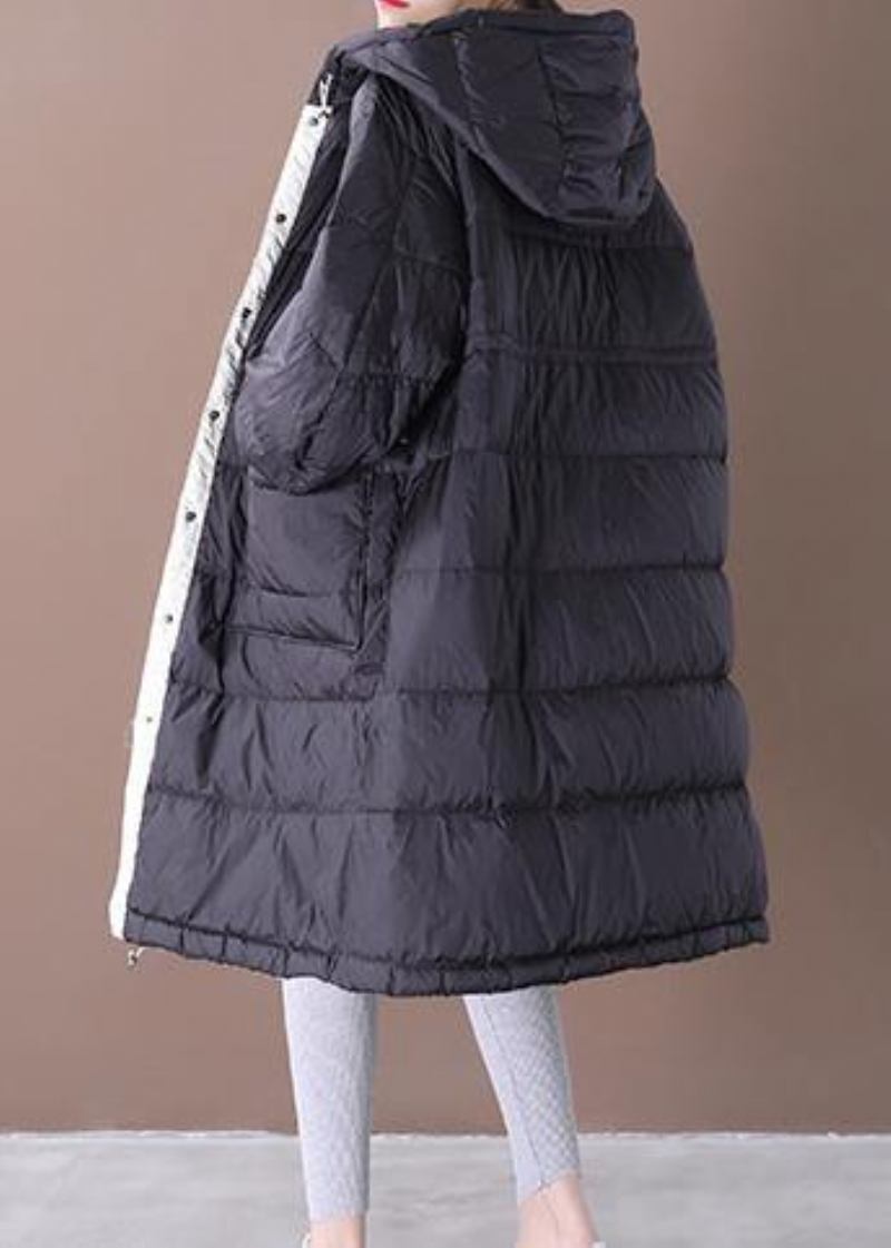 Luxuriöser Schwarzer Warmer Wintermantel In Übergröße Parka Für Damen Mit Kapuze Und Taschen Warme Mäntel - Damen-Daunenjacken