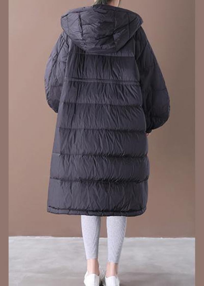 Luxuriöser Schwarzer Warmer Wintermantel In Übergröße Parka Für Damen Mit Kapuze Und Taschen Warme Mäntel - Damen-Daunenjacken