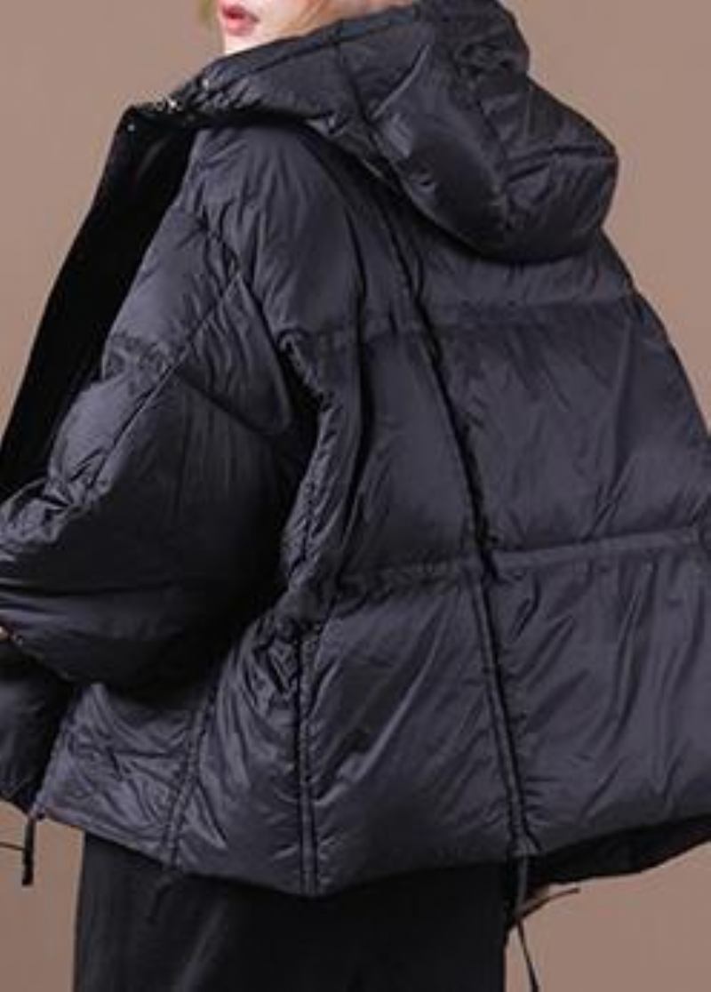 Luxus-übergrößen-kleidung Winterjacke Schwarz Mit Kapuze Button Down Gänsedaunenmantel - Damen-Daunenjacken