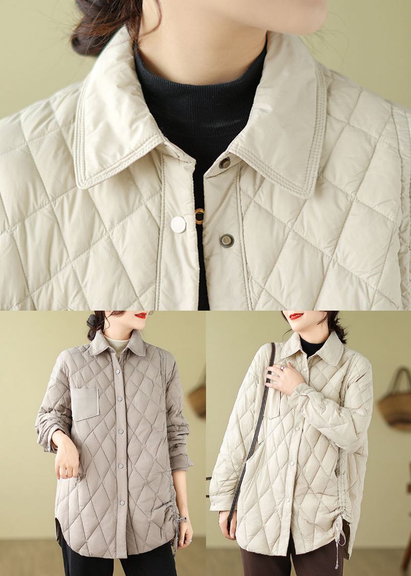 Moderne Grau Karierte Patchwork-jacke Mit Bindegürtel Für Den Winter - Grau