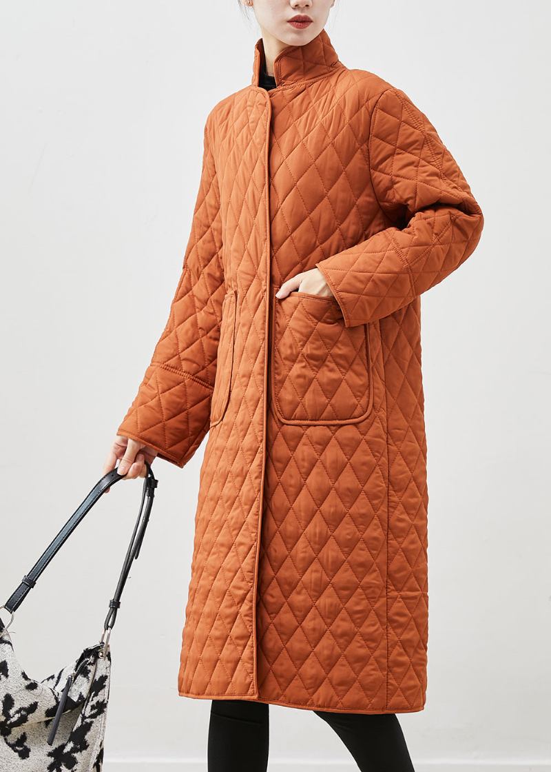 Moderne Orange Übergroße Taschen Feine Baumwolle Gefüllte Parkas Winter - Damen-Daunenjacken