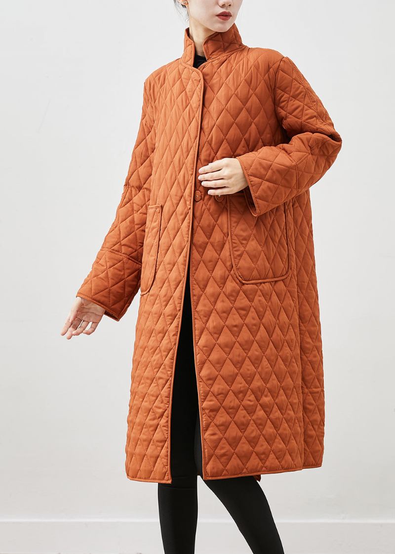 Moderne Orange Übergroße Taschen Feine Baumwolle Gefüllte Parkas Winter - Damen-Daunenjacken