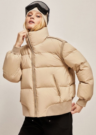 Modische Khakifarbene Pufferjacke Mit Stehkragen Und Reißverschluss Aus Dicker Entendaunenjacke Für Den Winter