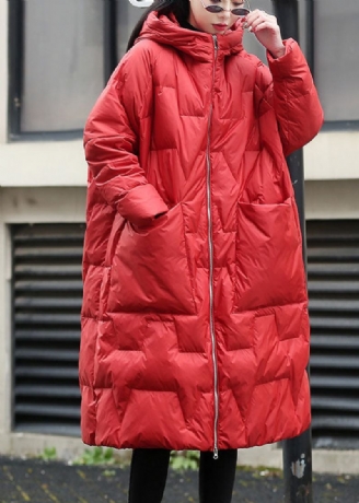 Modische Winterjacke Aus Dicker Entendaunenjacke Mit Roter Kapuze