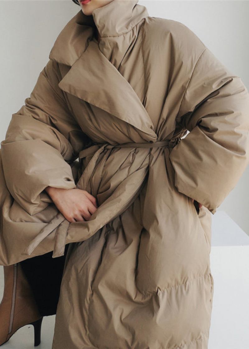 Modischer Khakifarbener Parka Mit Stehkragen Und Taschen Für Damen - Khaki