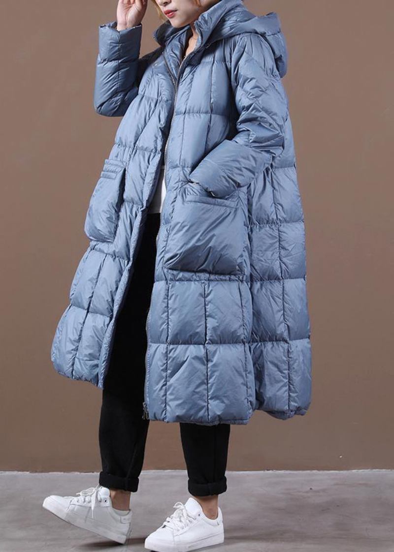 Neu Blau Unten Mantel Winter Casual Jacke Mit Kapuze Reißverschluss