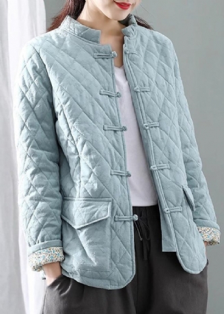 Neu Himmel Blau Taste Taschen Patchwork Dicken Parka Langarm