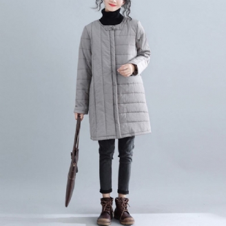 Neue Graue Parkas Locker Sitzende Schneejacken Mit Rundhalsausschnitt Elegante Winteroberbekleidung Mit Chinesischem Knopf