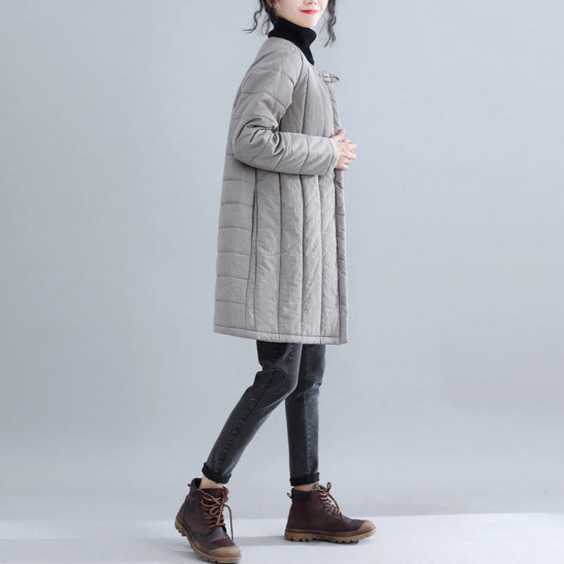 Neue Graue Parkas Locker Sitzende Schneejacken Mit Rundhalsausschnitt Elegante Winteroberbekleidung Mit Chinesischem Knopf - Damen-Daunenjacken