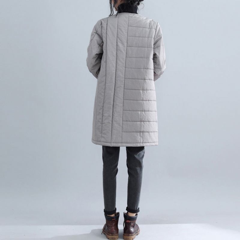 Neue Graue Parkas Locker Sitzende Schneejacken Mit Rundhalsausschnitt Elegante Winteroberbekleidung Mit Chinesischem Knopf - Damen-Daunenjacken