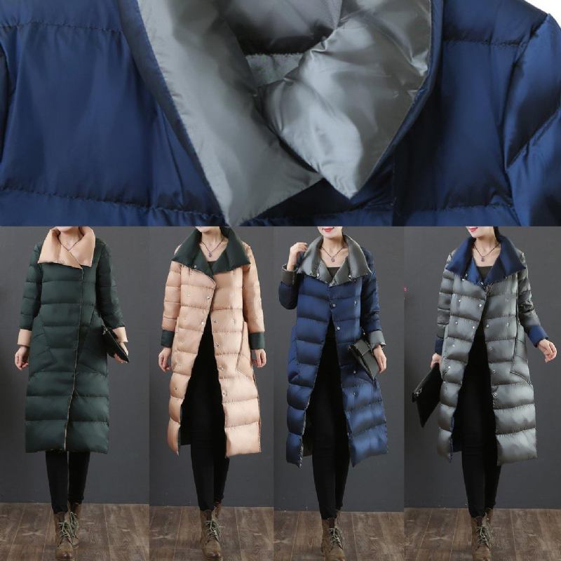 Neue Kleidung Winterjacke Mäntel Silbergrau Daunenjacke Mit Stehkragen Und Taschen Für Damen - schwarzgrün