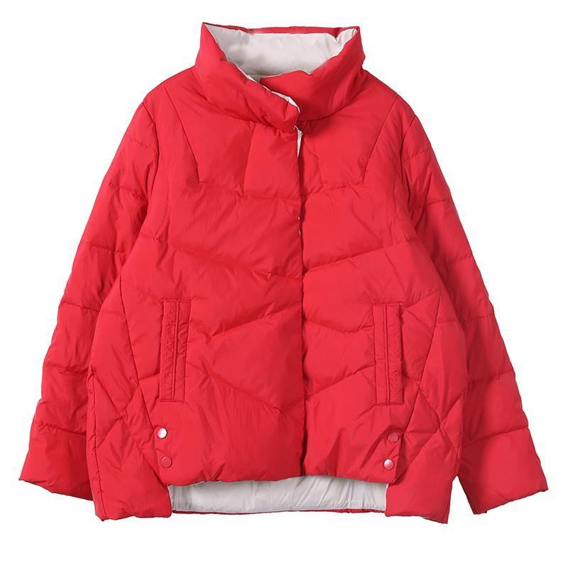 Neue Lässige Daunenjacke Schwarzer Stehkragen Taschen Warmer Wintermantel - Damen-Daunenjacken