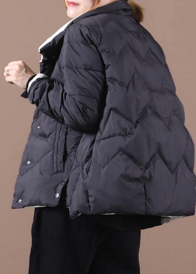 Neue Lässige Daunenjacke Schwarzer Stehkragen Taschen Warmer Wintermantel - Damen-Daunenjacken