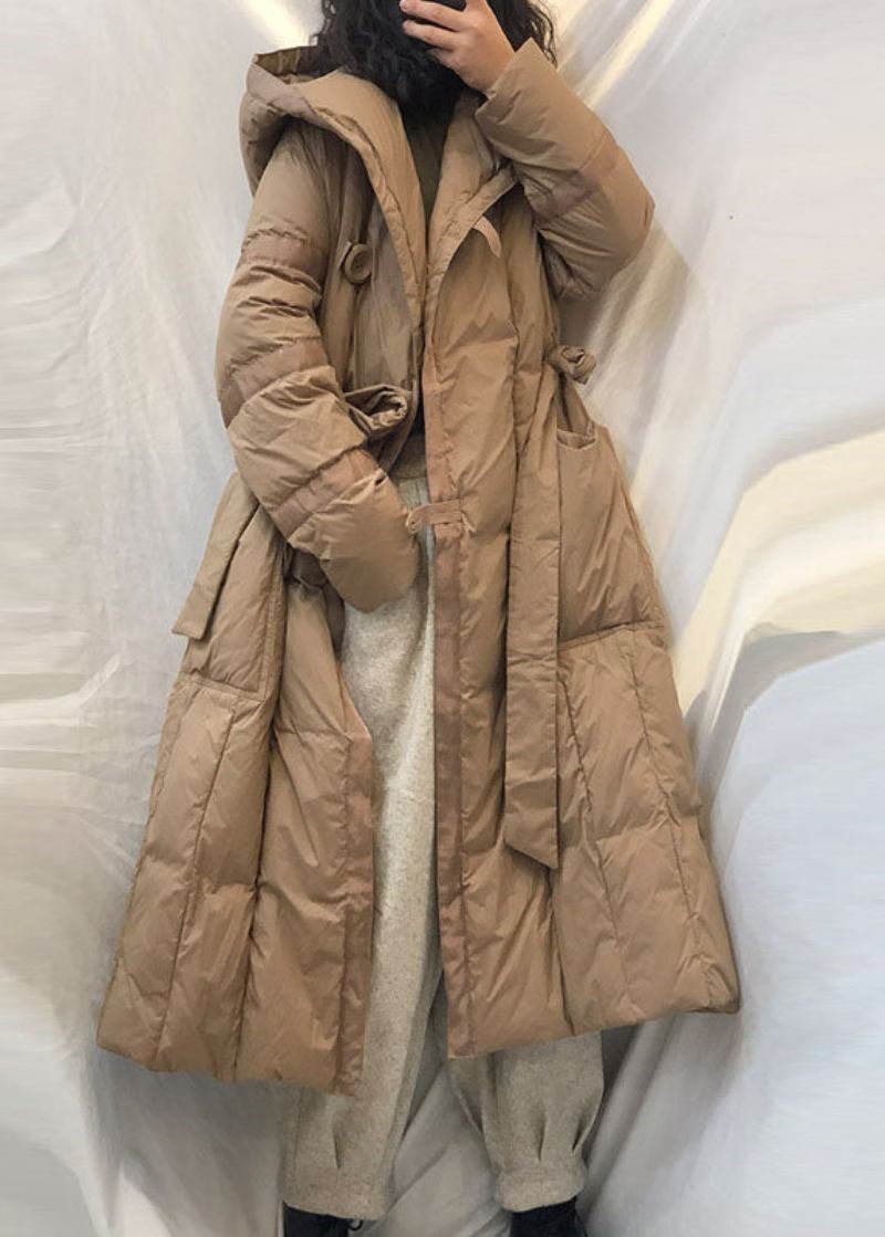 Neue Lockere Winterjacke Aus Entendaunen Mit Khaki-taschen Und Knopf - Schwarz