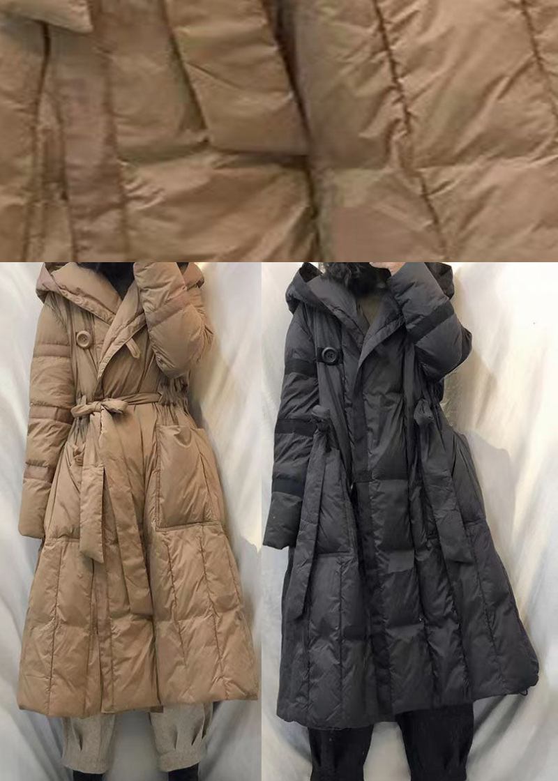 Neue Lockere Winterjacke Aus Entendaunen Mit Khaki-taschen Und Knopf - Schwarz