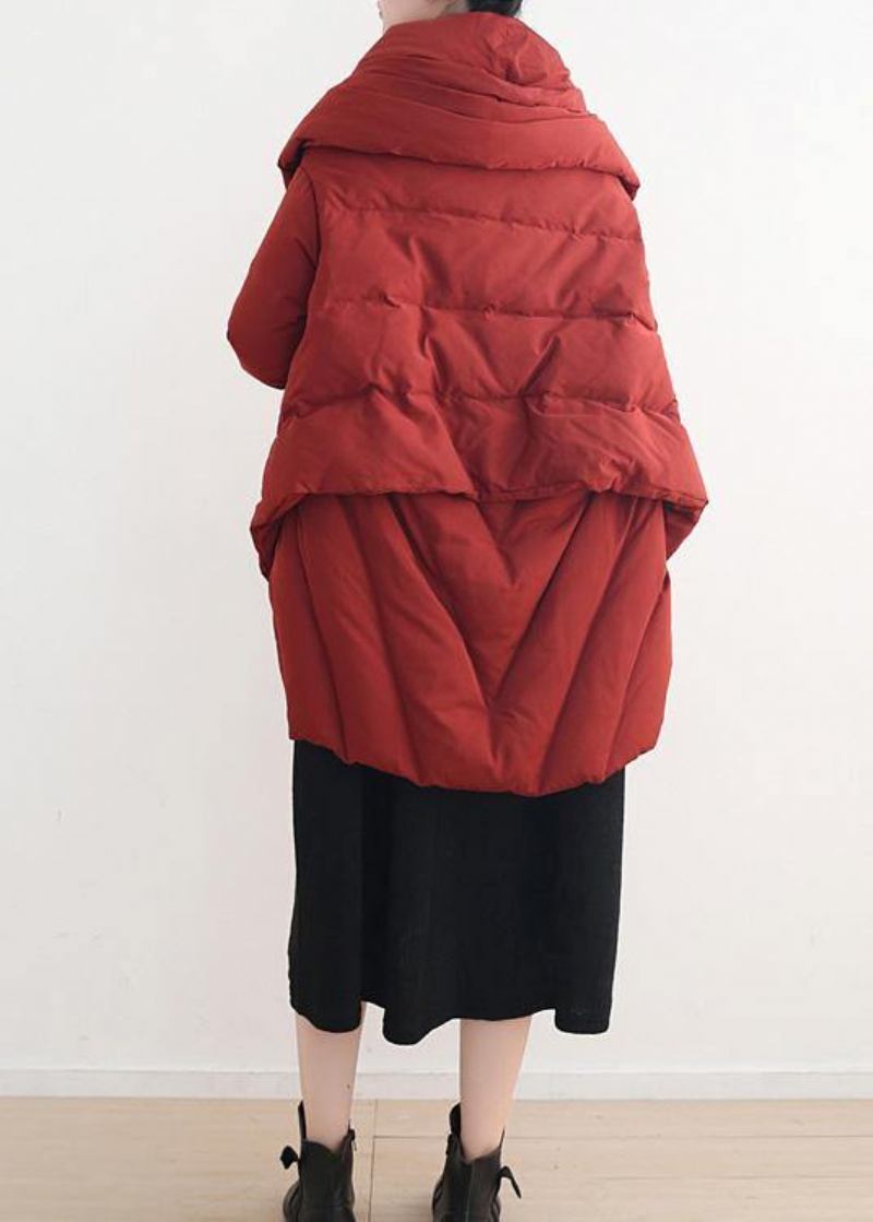 Neue Rote Daunenjacke Von Red Goose In Übergröße Schneejacke Mit Stehkragen Dunkler Schnallen-winteroberbekleidung - schwarz