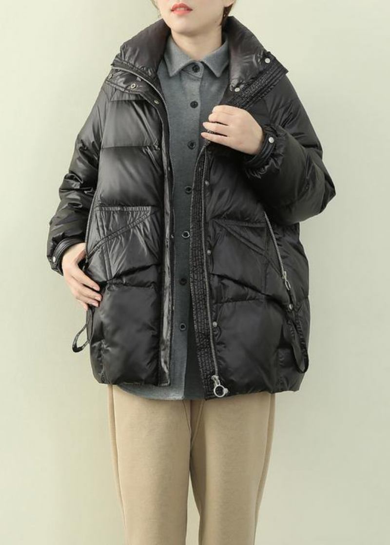 Neue Schwarze Daunenjacke Für Damen Trendige Winterjacke In Übergröße Stehkragen Reißverschluss Mantel