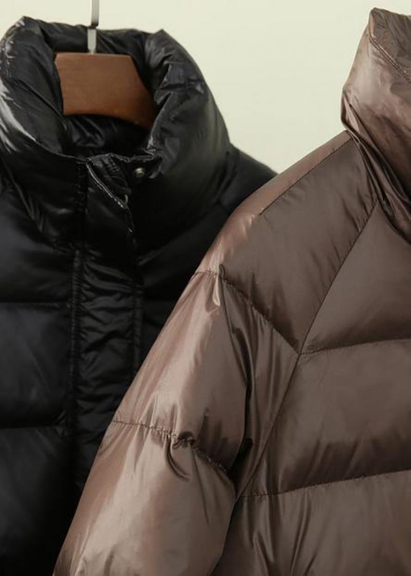 Neue Schwarze Daunenjacke Für Damen Trendige Winterjacke In Übergröße Stehkragen Reißverschluss Mantel - schwarz