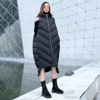 Neue Schwarze Daunenoberteile Trendige Daunenjacke In Übergröße Mit Kapuze Und Reißverschluss Lässige Ärmellose Trenchcoats