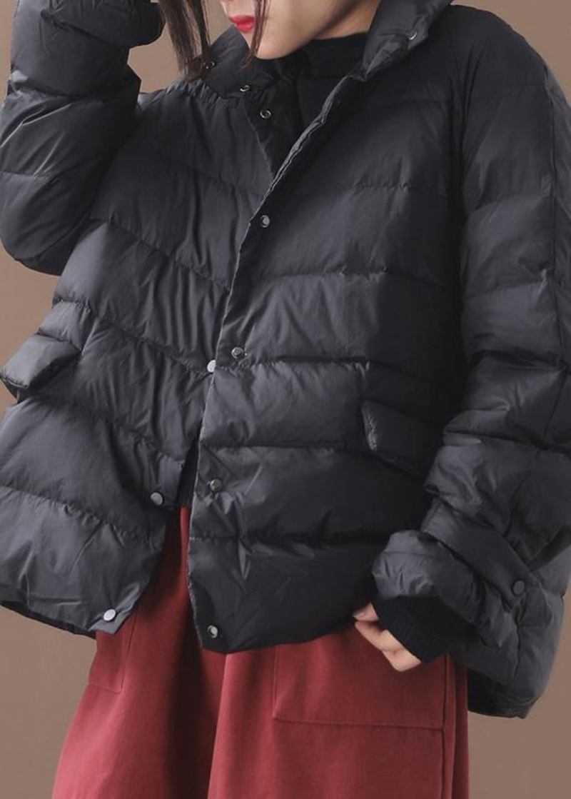 Neue Schwarze Parkas Lässige Schneejacken Kurze Wintermäntel Mit Stehkragen