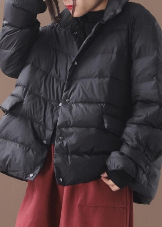 Neue Schwarze Parkas Lässige Schneejacken Kurze Wintermäntel Mit Stehkragen