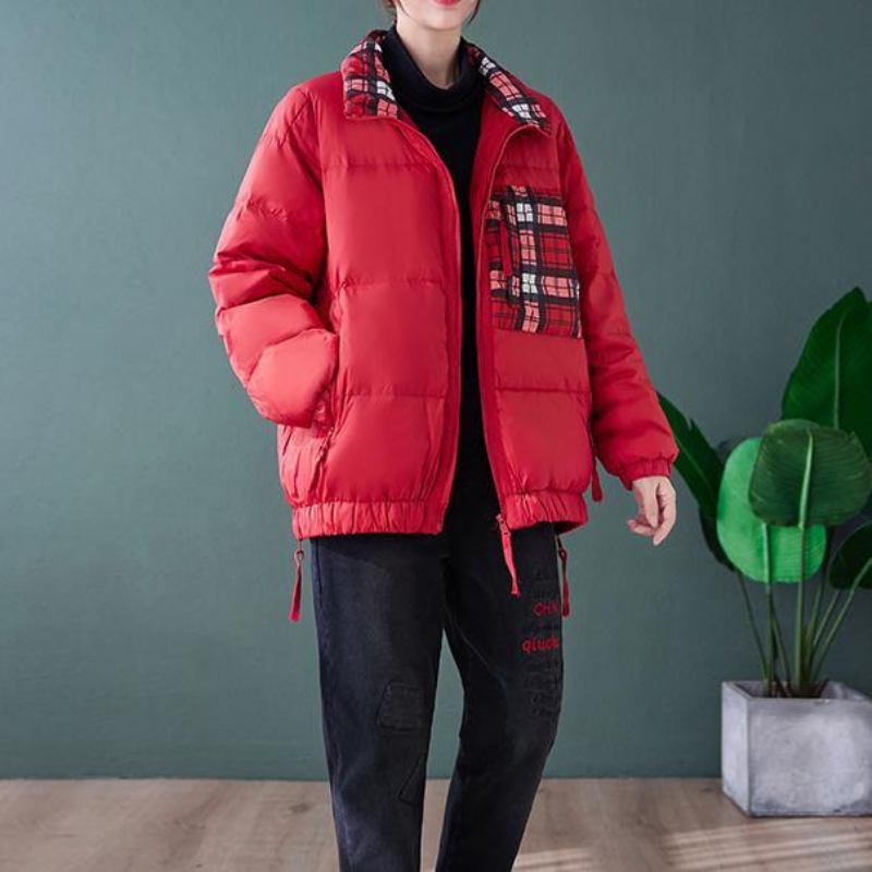 Neue Trendige Daunenjacke In Übergröße Wintermantel Roter Patchwork-gänsedaunenmantel Mit Stehkragen. - armeegrün