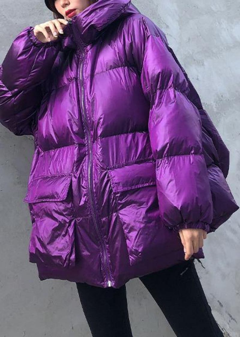 Neue Violette Parkas Für Damen In Übergröße Winterjacke Mit Kapuze Und Taschen