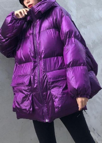 Neue Violette Parkas Für Damen In Übergröße Winterjacke Mit Kapuze Und Taschen