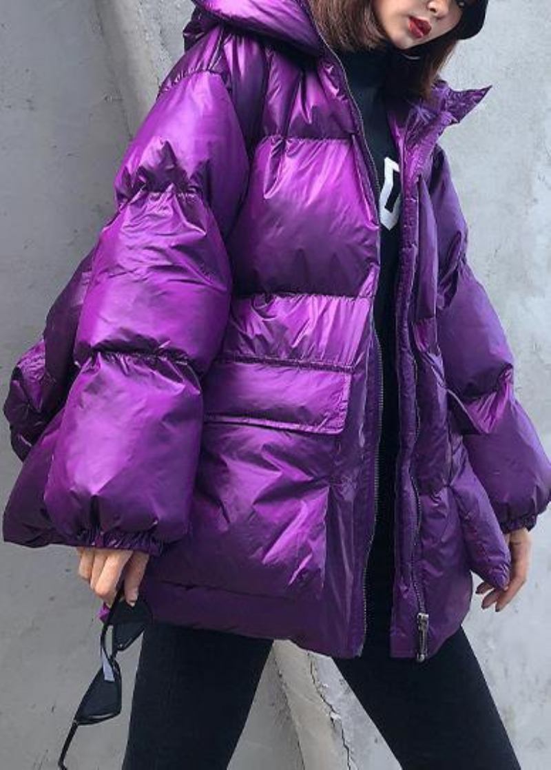 Neue Violette Parkas Für Damen In Übergröße Winterjacke Mit Kapuze Und Taschen - lila