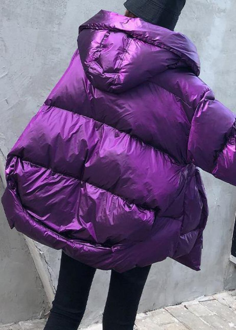 Neue Violette Parkas Für Damen In Übergröße Winterjacke Mit Kapuze Und Taschen - lila