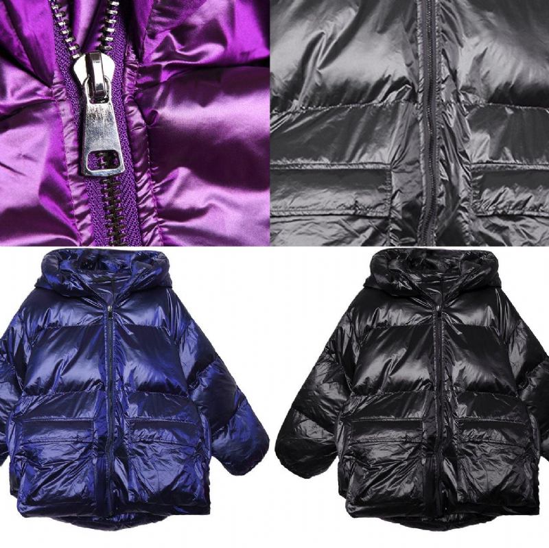 Neue Violette Parkas Für Damen In Übergröße Winterjacke Mit Kapuze Und Taschen - lila