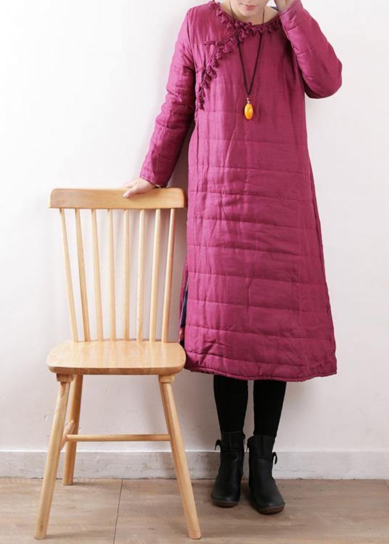 Neue Winterjacke In Übergröße Chinesischer Knopf Wintermantel Rosa Seitlich Offen Lässiges Outfit