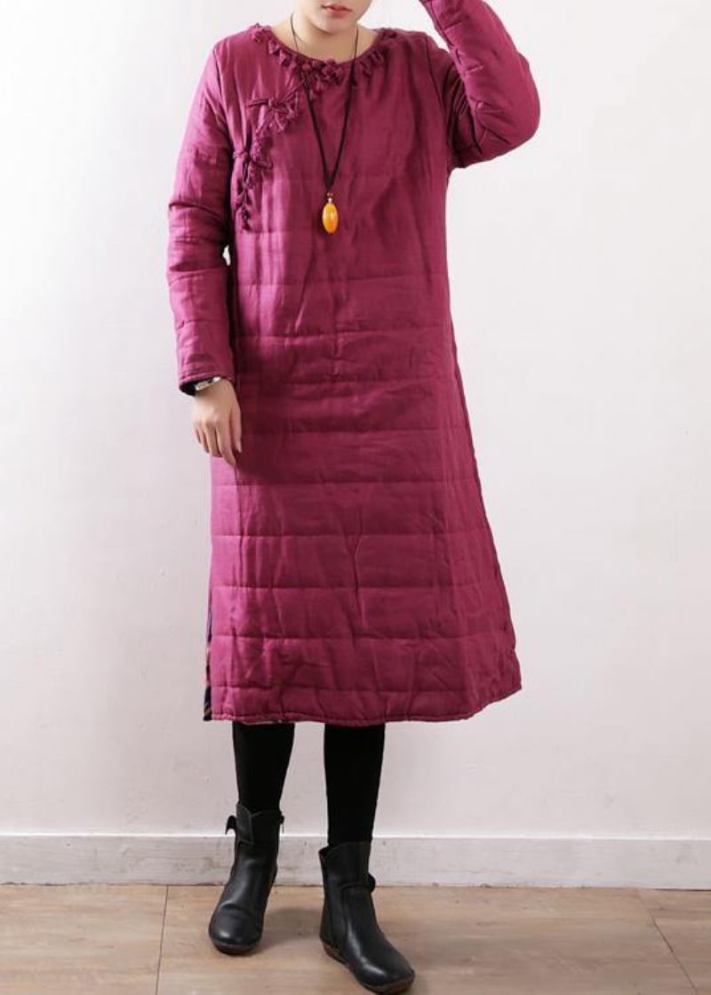 Neue Winterjacke In Übergröße Chinesischer Knopf Wintermantel Rosa Seitlich Offen Lässiges Outfit - Damen-Daunenjacken