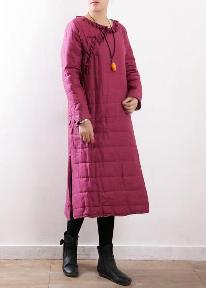 Neue Winterjacke In Übergröße Chinesischer Knopf Wintermantel Rosa Seitlich Offen Lässiges Outfit - Damen-Daunenjacken