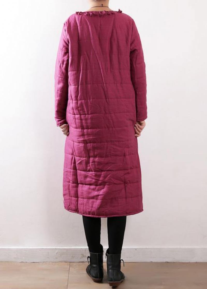 Neue Winterjacke In Übergröße Chinesischer Knopf Wintermantel Rosa Seitlich Offen Lässiges Outfit - Damen-Daunenjacken