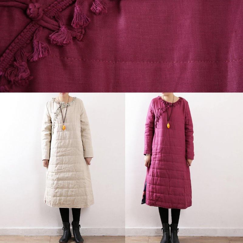 Neue Winterjacke In Übergröße Chinesischer Knopf Wintermantel Rosa Seitlich Offen Lässiges Outfit - Damen-Daunenjacken