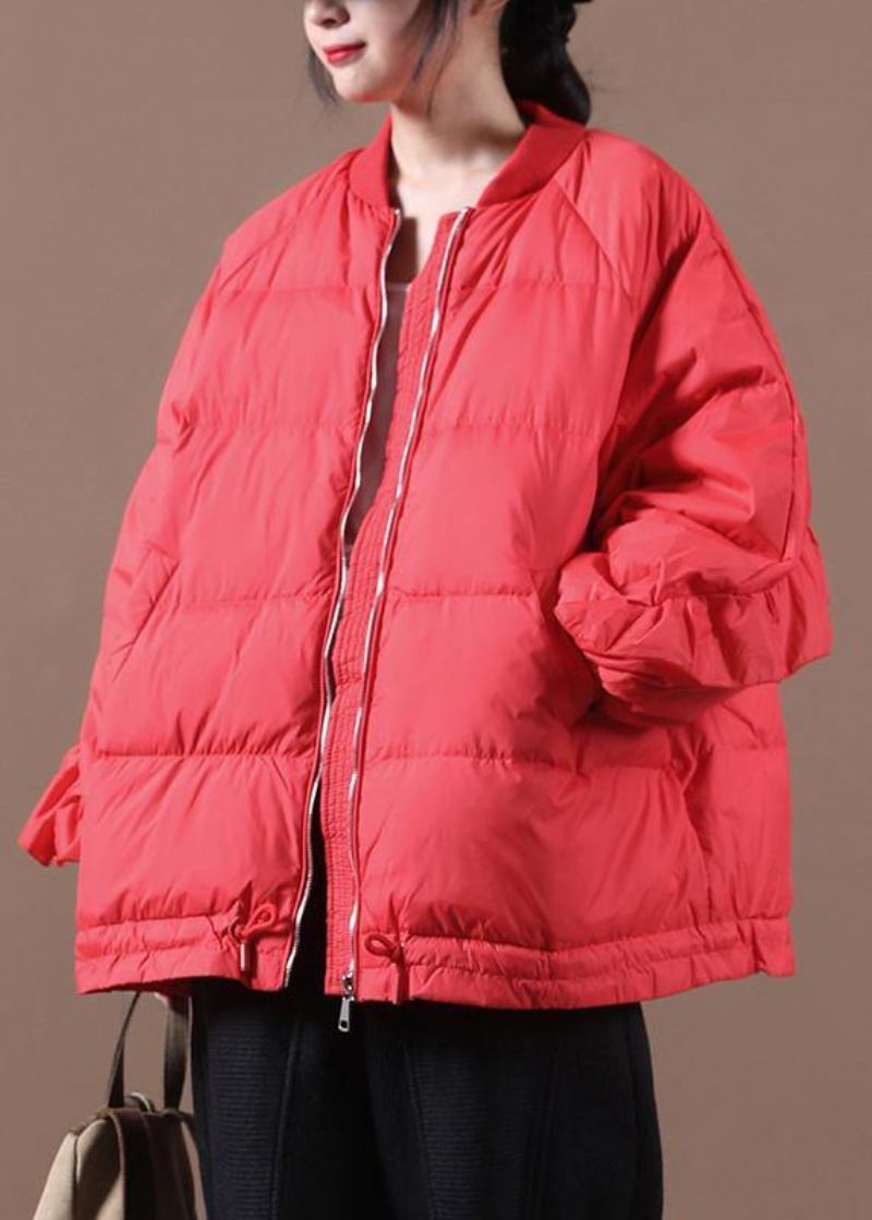 Neuer Lässiger Damenparka Rote Stehkragenjacke Mit Rüschen Warmer Wintermantel