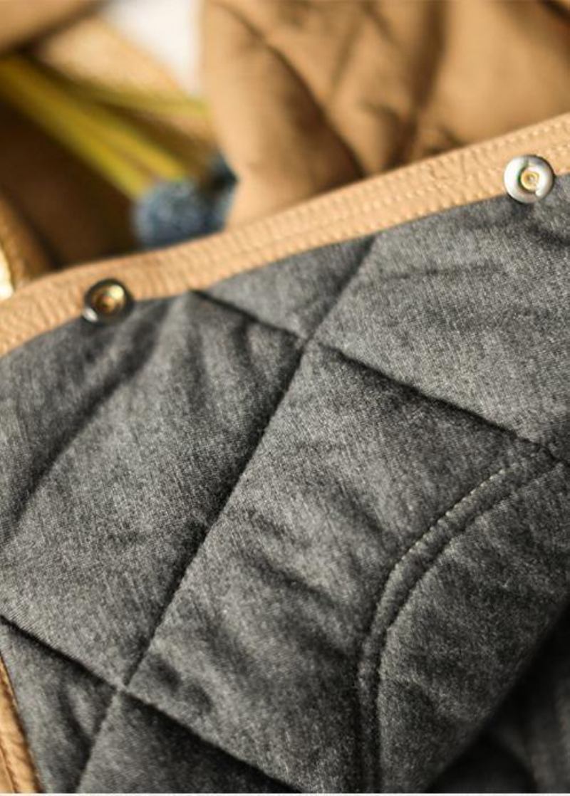 Neuer Lässiger Warmer Mantel In Khaki Mit Rundhalsausschnitt Und Taschen Für Damen - Khaki