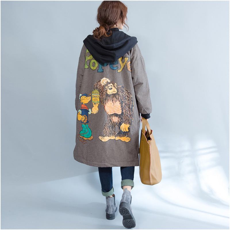 Neuer Lässiger Warmer Wintermantel Mit Kapuze Und Khaki-print Für Damen Feine Dicke Wintermäntel - Damen-Daunenjacken