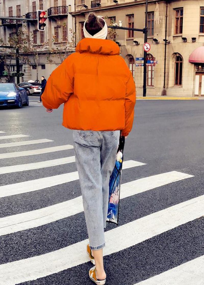 Neuer Orangefarbener Daunenmantel In Übergröße Damenparka Mit Stehkragen Große Taschen Feine Mäntel - blau